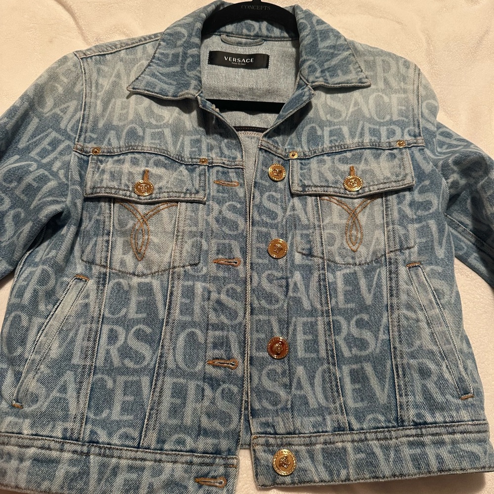 Versace Light Blue Denim Jacket with Gold buttons monogram